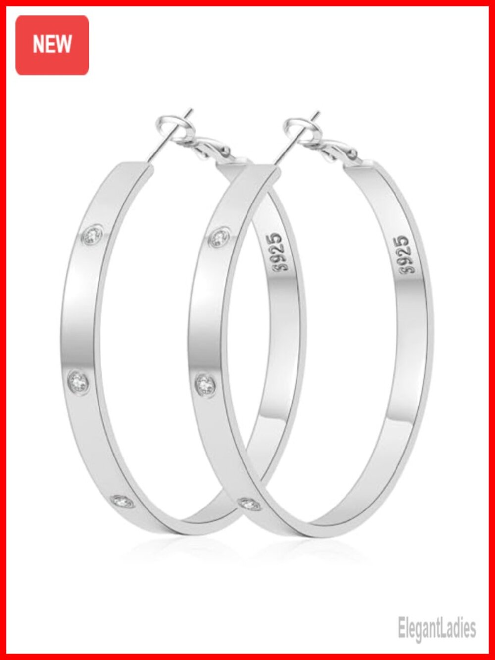 925 Sterling Silver Post Hoop Earrings Cubic Zirconia Hypoallergenic Lightweight